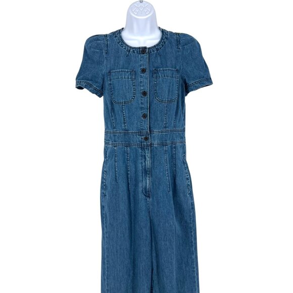 J.Crew Point Sur Patch-Pocket Utility Blue Denim Short Sleeve Romper Size 4 - Picture 2 of 14